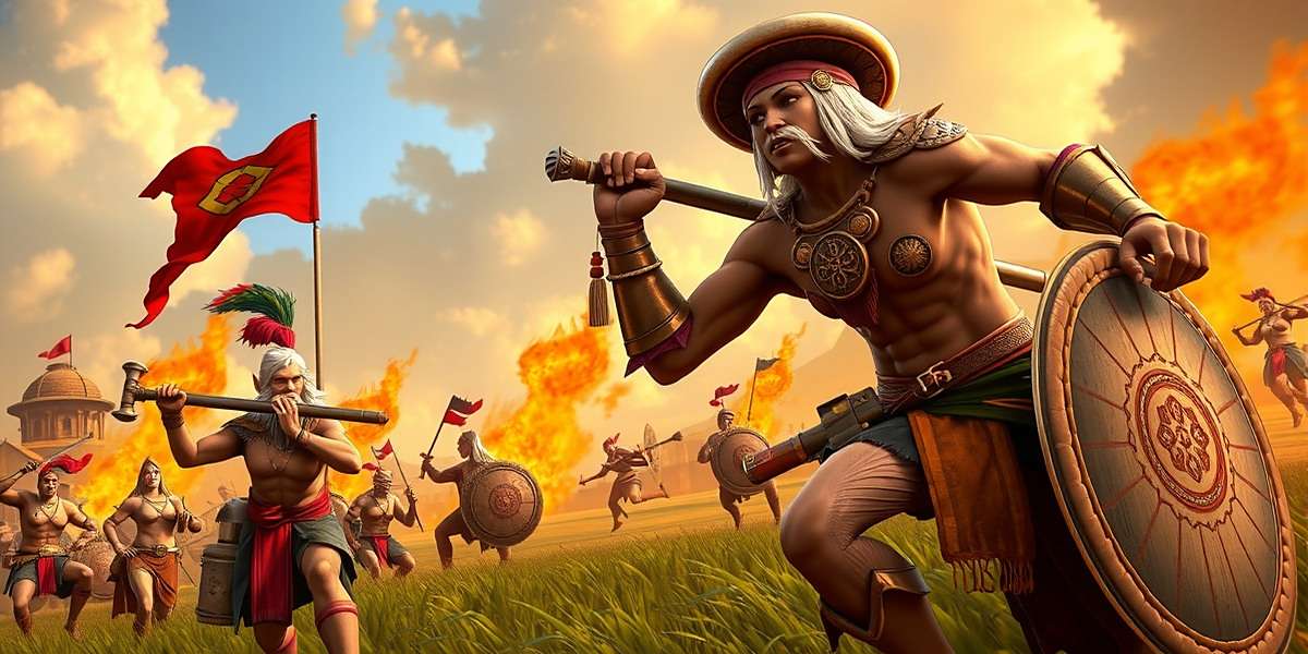 Turmeric Titans Showdown Multiplayer Battle Turmeric Titans Showdown multiplayer battle scene with warriors from different regions fighting over a turmeric field